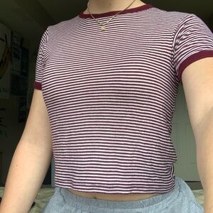 BRANDY MELVILLE striped maroon baby tee